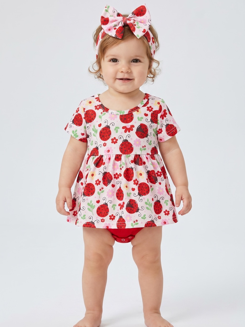 Pete + Lucy - NWT - Ladybug Print Romper with Headband